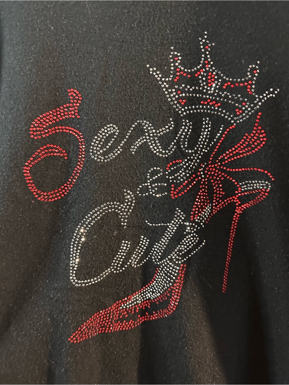 Women's Black Rhinestone Graphic pullover Top - Red & Silver Accent L